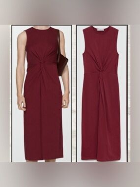 Mango Burgundy Sleeveless MIDI-DRESS WITH DRAPED DETAIL: Size 4 /Small
